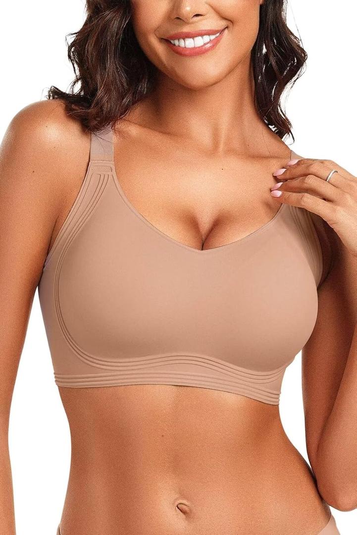 Vertvie Women's Seamless Wireless Push Up Bras with Support and Lift No Underwire Bralettes Comfort Full Coverage Sport Everyday Bra (Small, Apricot)