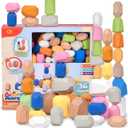 36 PCS Wooden Bright Earth Color Sorting Stacking Rocks Stones,Sensory Toddler Toys Learning Montessori Toys, Building Blocks Game for Kids 3+, Boy and Girl Birthday Gifts for Kids