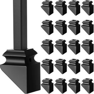 Funrous 24 Pack Iron Baluster Shoes Stair Flat Shoe with Screw for 1/2 Inch, Square Iron Balusters Wrought Spindles for Staircase Slant Shoes with Screw, Satin Black