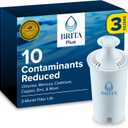 Brita Plus Water Filter, BPA-Free, High-Density Replacement Filter for Pitchers and Dispensers, Reduces 2x Contaminants*, Lasts Two Months or 40 Gallons, Includes 3 Filters