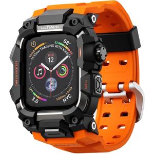 ULTIMAL Rugged Case with Band for Apple Watch 44mm,Compatible with Apple Watch Series SE 3/SE 2/SE Generation/6/5/4, Military Grade Shockproof Bumper Cover for iWatch Tactical Band Men (44mm,Orange)