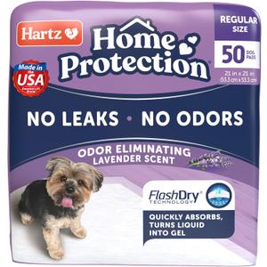 Hartz Home Protection Lavender Scented Dog Pads, 50 count, Super Absorbent & Won't Leak, Odor Eliminating
