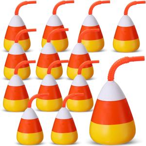 Umigy Halloween Themed Birthday Party Plastic Cups with Lid and Straw 10 oz Reusable Candy Shaped Cup for Halloween Themed Birthday Party Decoration Gifts(12 Pcs)