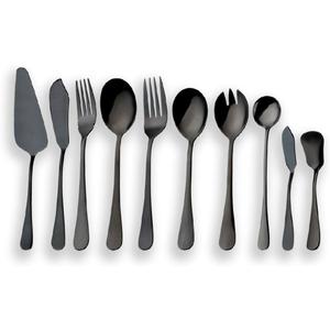 Berglander Stainless Steel Black Serving Flatware Set, Sliverware Set, Cake Server, Fish Knife, Fish Fork, Serving Salad Spoon, Salad Fork, Butter Knife, Icecream Mix Spoon