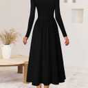 ZESICA Spring Dresses for Women 2025 Elegant Classy Square Neck Long Sleeve Flowy Wedding Guest Party Midi Dress (Black, XL)