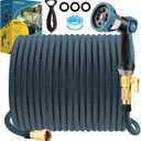 Non-Expanding Garden Hose 100 ft, Flexible Water Hose with 10 Watering Spray Nozzle, Lightweight Hose Pipe, Leak-Proof, Durable, 3/4" Brass Alloy Connector, Portable Storage Strap, Dot Blue