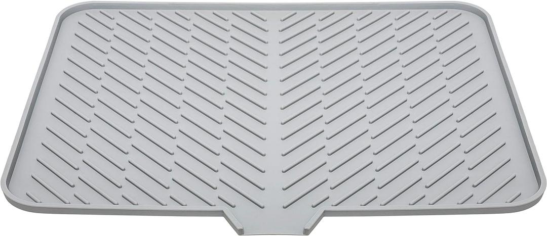 Luxet Silicone Dish Drying Mat with Built-in Drain Lip - Hygienic Drying Pad - Sturdy Compact Easy to Clean Tray Protects Surfaces Prevents Water Build Up - 23 X 17 (Grey)