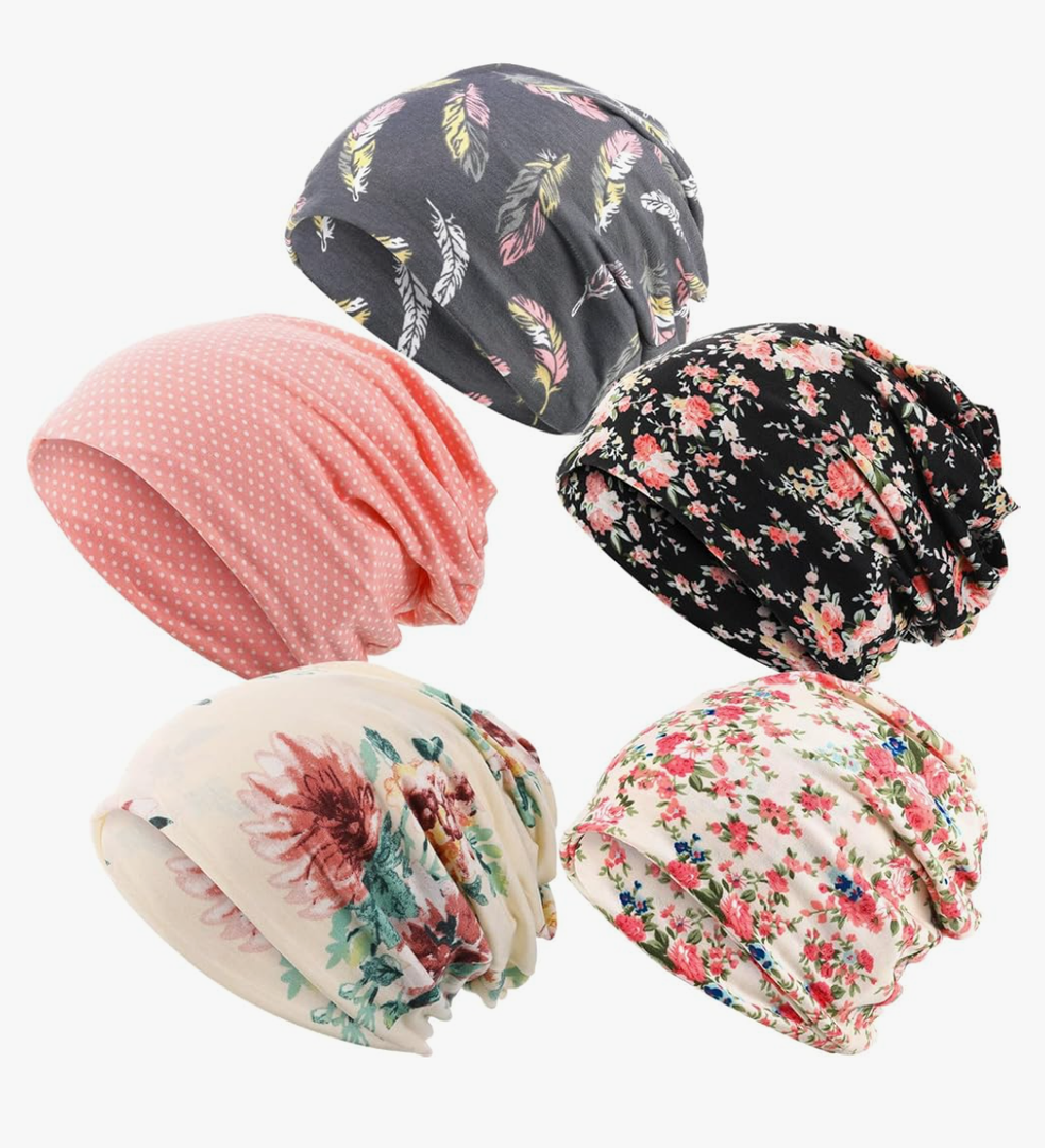 SATINIOR 5 Pieces Women's Slouchy Beanie Chemo Hat Stretch Cancer Head Wraps Sleep Head Scarf for Cancer Patient