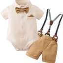 YUEMION Infant Baby Boy Clothes Gentleman Outfits Suits Summer Short Sleeve Bowtie Bodysuit Shirts + Suspender Shorts(0-24M) (12-18 Months)