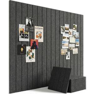 Aothia 12-Pack Felt Bulletin Board Tiles - 48x36 Modular Pin Board for Walls, 0.2" Thick Cork Board Alternative for Office & Classroom, 70 Adhesive Tabs & 40 Pushpins Included (Charcoal Gray)
