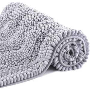 Bath Mat for Bathroom Ultra-Soft Machine Washable Rugs for Shower Room with Non-Slip Backing Shaggy Absorbent Luxury Chenille Bath Rug Perfect for Tub Sink Bedroom Door (16"x24", Light Grey)
