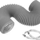 TEAIERXY 4 Inch 16FT Dryer Vent Hose, Flexible Insulated Air Ducting, Vent Hose PVC Aluminum Foil with 2 Clamps for HVAC Ventilation(Grey)
