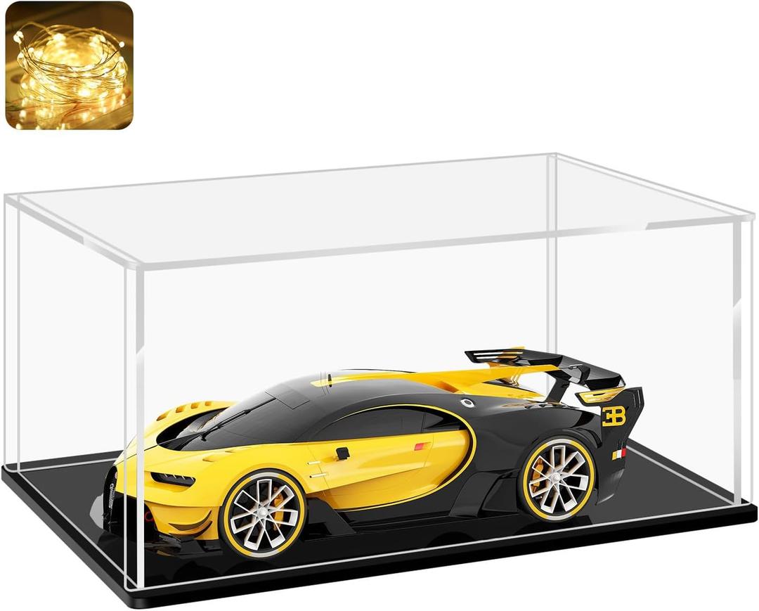 LANSCOERY Clear Acrylic Display Case, Assemble Horizontal Display Box Stand with Black Base, Dustproof Protection Showcase for Collectibles Memorabilia Figurines (14x10x6inch; 35x25x15cm)