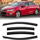 Rain Guards for 2016-2019 Chevrolet Chevy Cruze, Out-Channel Window Visor Shields Vent Deflector Shade Wind Dark Smoke 2017 2018 16 17 18 19, Tape-On Outside-Mount, 4PCS