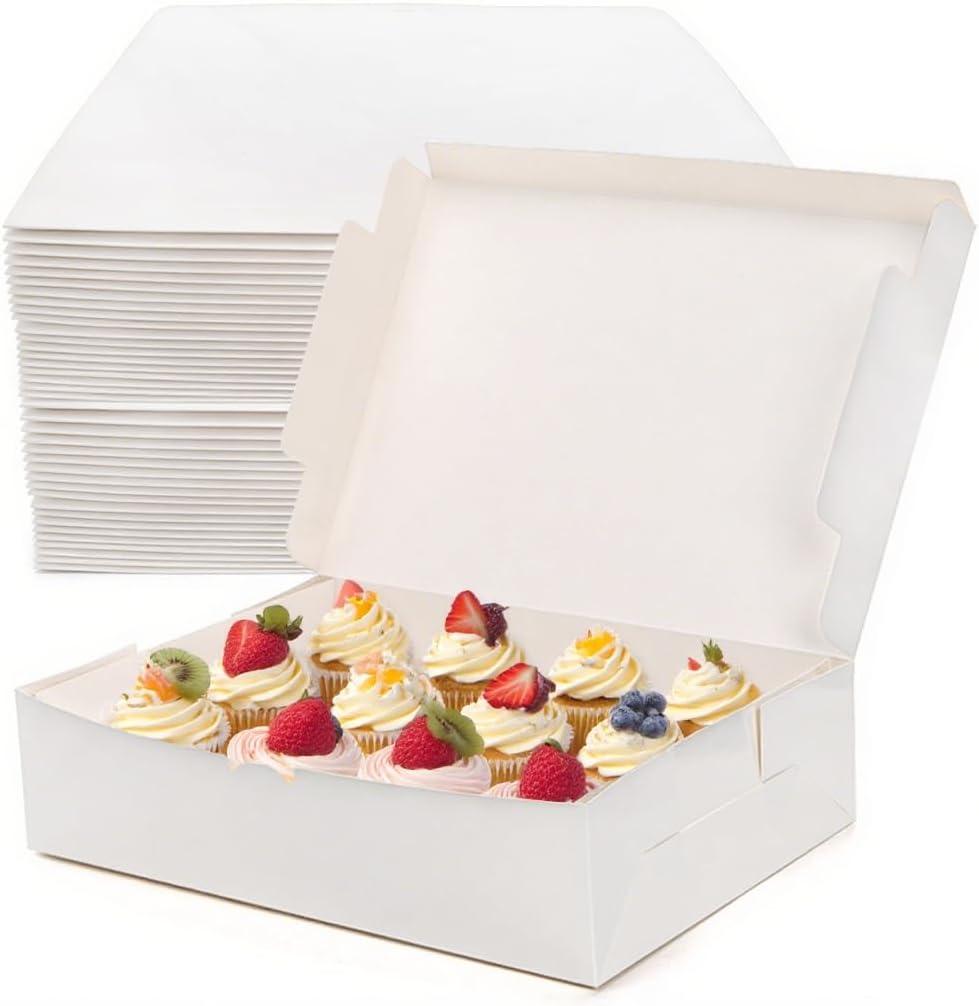 Okllen 20 Pack White Cardboard Bakery Boxes, 14 x 10 x 3.5 Inches Quarter Sheet Cake Box for Cake, Muffins, Pastries, Donuts, Cupcakes & Pie Packaging