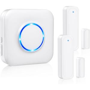 Door Chime, Satisure Wireless Door Open Contact Sensor Alarm Chime with 600 FT Range 58 Chimes 5 Volume Levels LED Indicators (1 Receivers & 2 Sensors) (White)