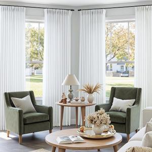 White Pinch Pleated Curtains 102 inches Long for Living Room Bedroom Light Filtering Pinch Pleat Linen Curtain Neutral Boho Farmhouse Snow White Pleated Drapes with Hooks Rings Clips Set