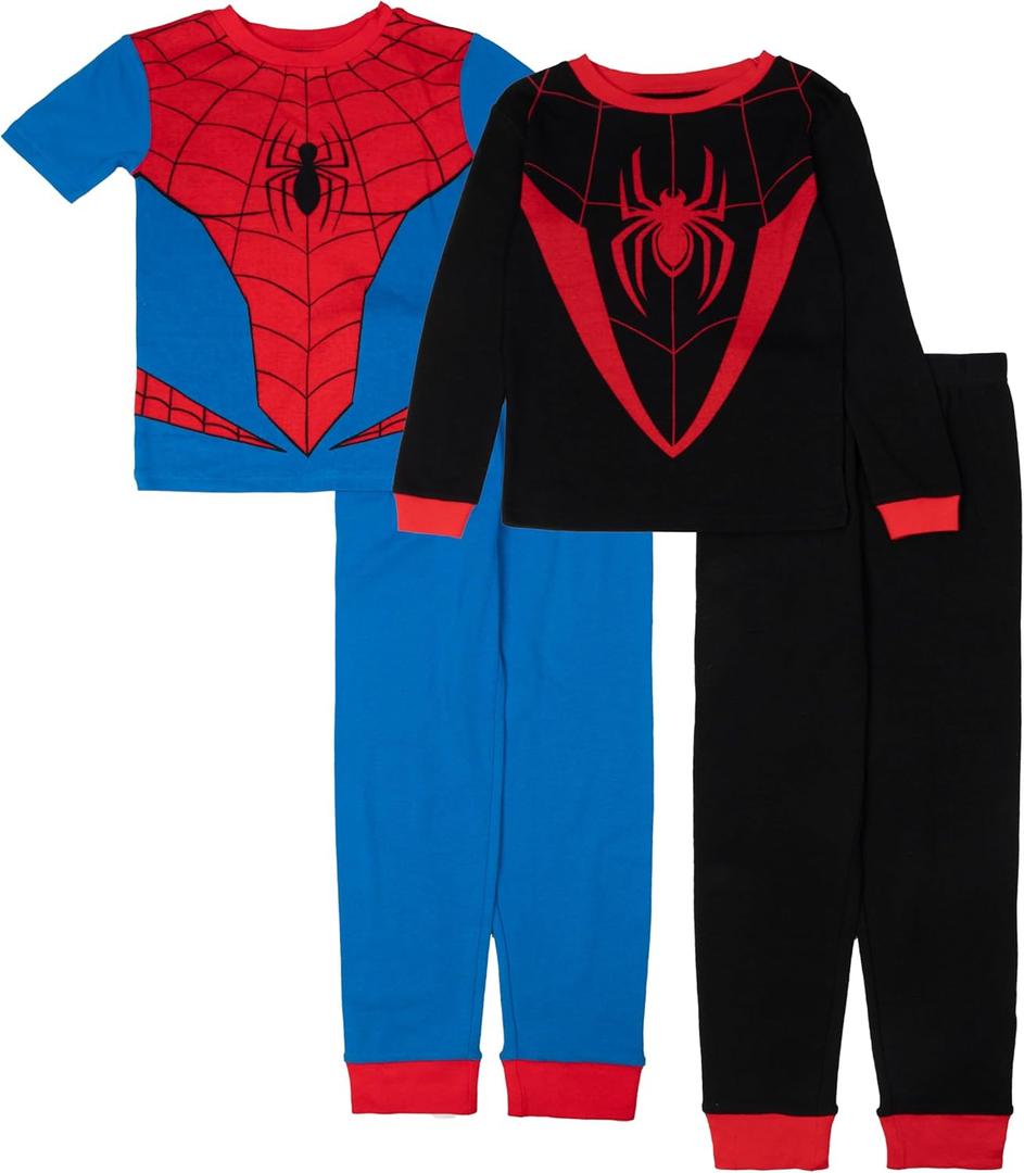 Marvel Boys' 4-piece Snug-fit Cotton Superhero Matching Pajama Set, Soft & Cute for Kids (8, Spidey Miles Suit)