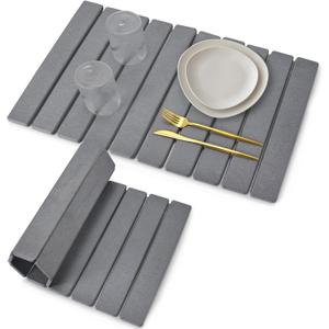 Stone Dish Drying Mat for Kitchen Counter  Collapsible 24"(L)16 (W) Super Absorbent Diatomaceous Earth Dish Drying Mat, Grey Kitchen Counter Mats for Dishes ,Bottles, Cups, Match Any Countertop