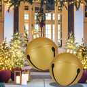 2 Pcs Giant Inflatable Christmas Balls, 24IN PVC Jingle Bell Large Outdoor Indoor Christmas Ornaments,Oversized Blow Up Balls for Garden Yard Patio Decorations (24 Inch Gold, 2)