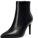 Elisabet Tang stylish fall winter heeled ankle boots for women 3.14 inch - Cute closed toe pointy stiletto booties for work party travel black 7.5