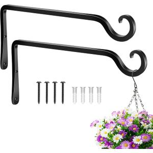 BOLITE Plant Hangers, 10 Inch Hanging Plant Brackets Outdoor Indoor, Wall Hooks for Hummingbird Feeders, Bird Feeders, Planters, Lanterns, Wind Chimes, Home Decor, 2 Pack, Black, Gifts for Women Men