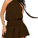 SOLY HUX Women's Leopard Print Dress Animal Cheetah Dresses Summer Halter Tie Flowy Party Club Night Out Mini Dress (Large, Chocolate Brown)