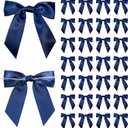 Navy Blue Satin Ribbon Twist Tie Bows 5 Inch Pre-Tied Blue Gift Bows for Crafts, Treat Bags, Party Favors, Wedding, Baby Shower, Candy Apple, Christmas Tree (36 Pack)