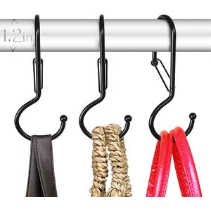 6 Purse Hanger for Closet. Tote Hanger. S-Shaped Hooks S Hooks Twist Design. Anti Drop S-Shaped Hook for Hanging Handbags with Safety Buckle to Prevent Falls. Heavy Duty. (Black, Twisted)