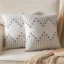 Caflife Boho Throw Pillow Covers 24x24 Set of 2 Decorative Pillows for Bed, Neutral Pillow Covers Beige with Black Line Throw Pillows for Modern Farmhouse Couch Sofa Living Room Outdoor