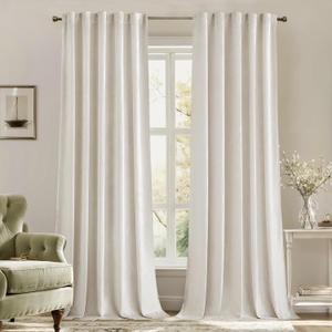 MIULEE Velvet Curtains 108 inches - Luxury Curtains for Bedroom Living Room Thermal Insulated Super Soft Room Darkening Window Drapes Rod Pocket & Back Tab, Ivory, W52 x L108 inches, 2 Panels
