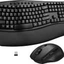 Ergonomic Wireless Keyboard Mouse Combo, EDJO Bluetooth/2.4G Dual-Mode Connection, Soft Foam Wrist Rest, Silent Typing, Waves Key Design and 3-Level DPI Adjustable Wireless Mouse for Windows, Mac OS - Black