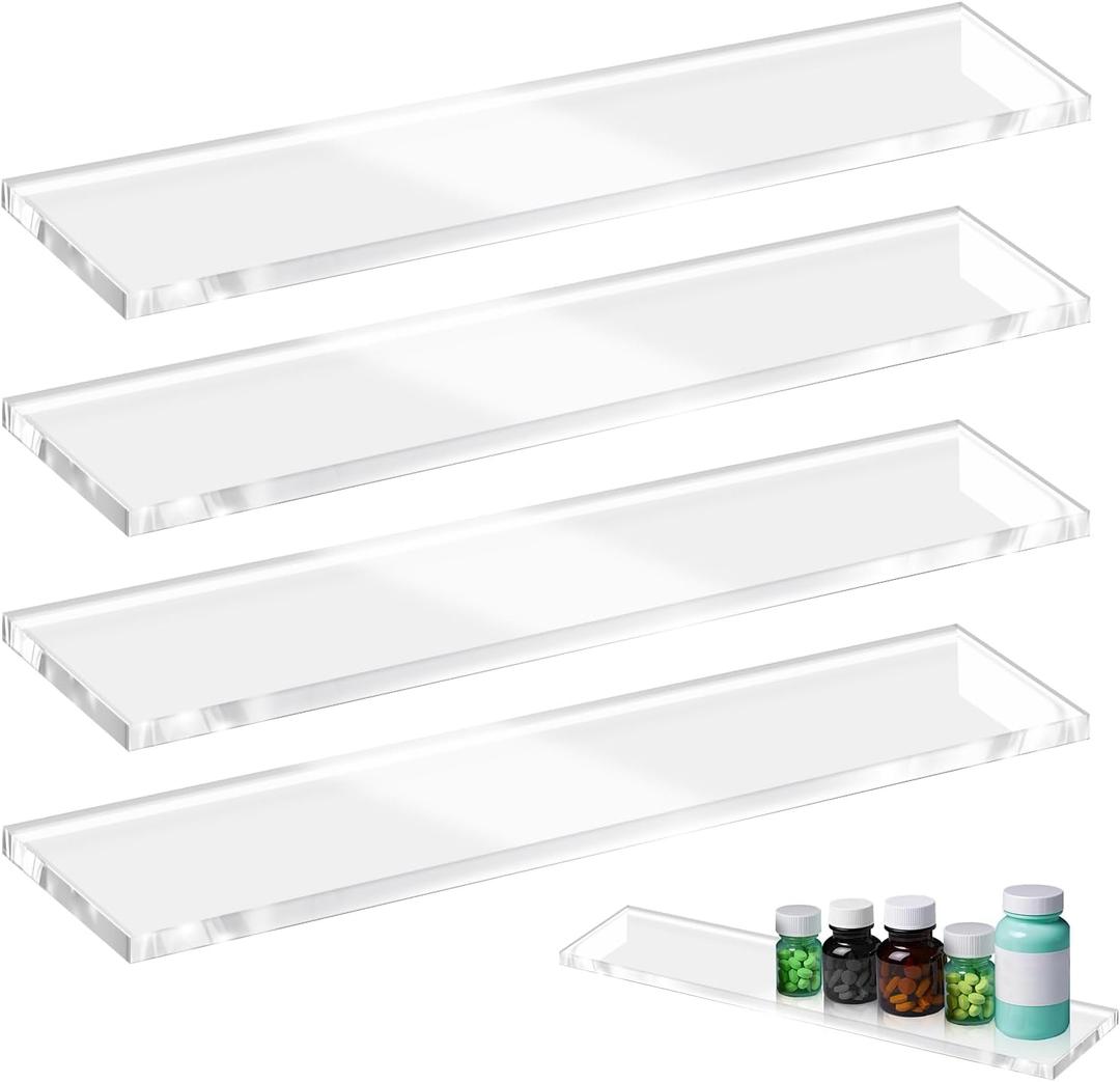 4 Pcs Medicine Cabinet Shelves 13.5 Inch Acrylic Replacement Organizer for Bathroom Living Room Wall Mounted Shelves for Kitchen Cabinet (Clear)