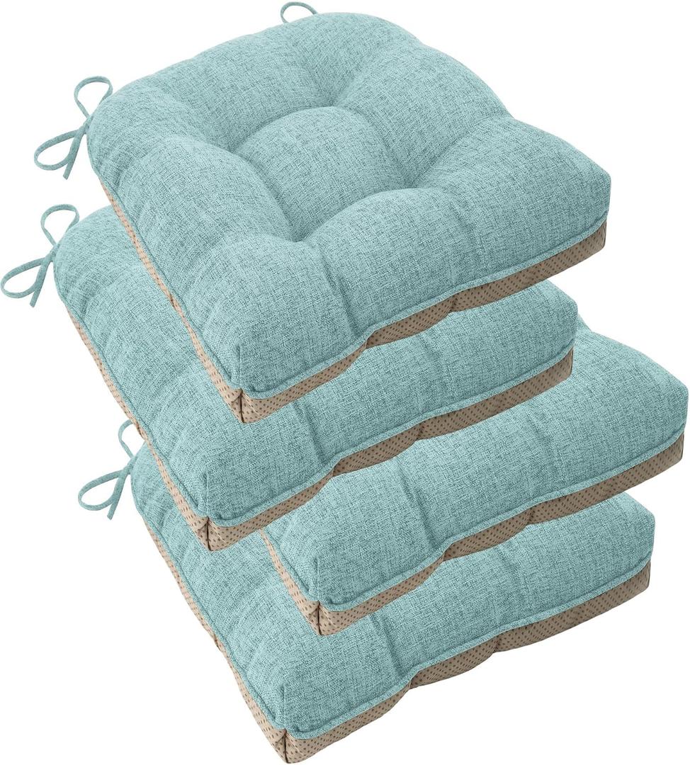 ELFJOY Chair Cushions for Dining Chairs 18" x 18" x 3" Kitchen Chair Cushions Set of 4 Tufted Chair Pads with Ties and Non-Slip Backing Comfortable Seat Cushion for Indoor Dining Room,Light Blue