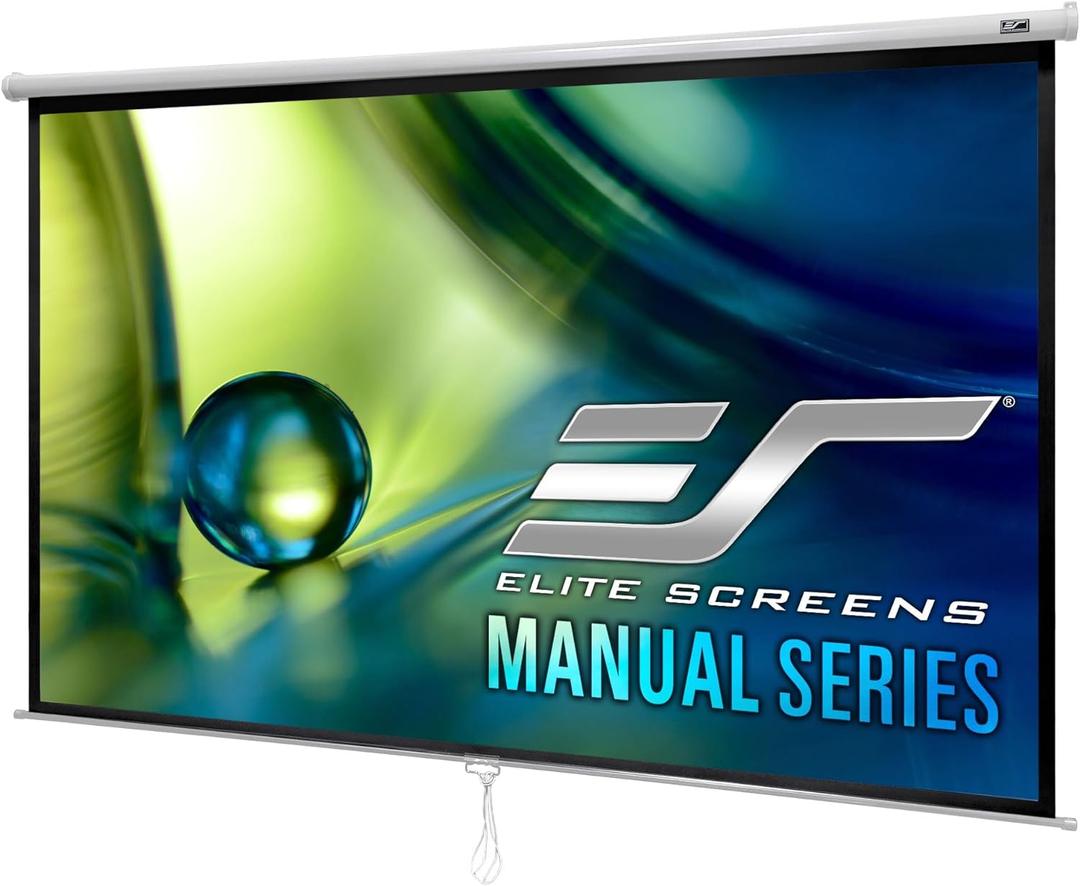 Elite Screens Manual Series, 100-INCH 16:9, Pull Down Manual Projector Screen with AUTO Lock, Movie Home Theater 8K / 4K Ultra HD 3D Ready (100" / 16:9)