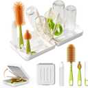 Travel Bottle Brush with Portable Bottle Drying Rack, Baby Bottle Brush for Baby Travel Essential, White