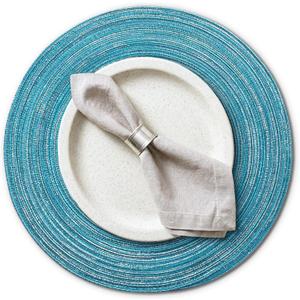 AHHFSMEI Round Braided Placemats Set of 6 Woven Table Mats for Dining Table Heat Resistant Easy to Clean Perfect for Kitchen & Home Decor (Silver Blue)