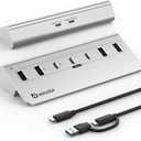 USB C Hub,Powered USB Hub with 5V 3A Power Adapter, 10Gbps USB Splitter with 4 USB-A and 3 USB-C Ports, 7-Port Type C Multiport Adapter for MacBook Air/Pro, iPhone 16/15, Laptop and More(Silver)