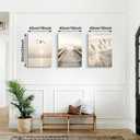WENGTIAO 3Pcs Seascape Wall Art Beige Reeds Sunset Canvas Paintings Ocean Beach Scenic Prints Pictures Rustic Bridge Boardwalk Wall Decor Seagulls Artwork Posters for Living Room Bedroom 12”x16”x3