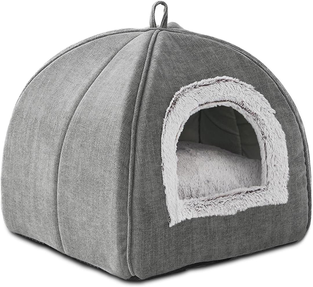 Cat Bed Cave-Cat Beds for Indoor Cats,Kittens and Small Pets,Soft and Warm Cats House Tent Bed,Foldable and Washable with Removable Cushioned and Anti Slip Bottom,Grey 15inches