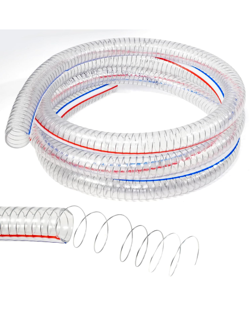 Heavy-Duty Steel Wire Flexible Tubing PVC High Pressure Drain Hose Tube Pond Tubing Clear Wire Reinforced for Pond Bilge Pump, Garden Pool Vacuum Suction Hose 2 Pack