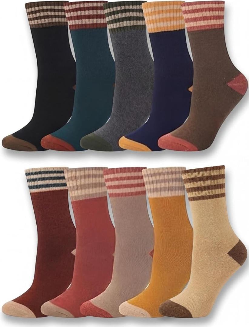 Skicuff 10 Pairs Women Crew Socks Knitted Warm Vintage Athletic Cozy Boot Socks for Booties Hiking Shoes 