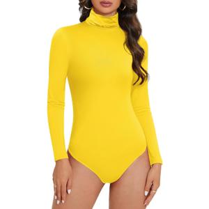 American Trends Bodysuit for Women Body Suit Long Sleeve Bodysuit Tops Turtleneck Leotards Shapewear (Medium US:8-10, Lemon Yellow)