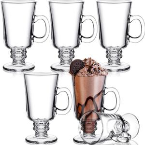 Patelai 6 Pieces 8 Ounce Irish Coffee Mugs Clear Glass Cup with Handle High Base Glass Latte Cup Footed Irish Coffee Clear Mugs for Hot Beverages and Cold Beverages