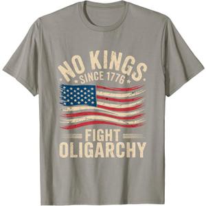 no kings in america since 1776 fight oligarchy patriotic tee T-Shirt (Small, Color: Slate Grey)