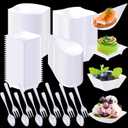 Tessco for you 400 Pcs Mini Appetizer Plates Set Including 200 Disposable Dessert Plates Assorted Shape 100 Mini Plastic Forks 100 Plastic Spoons for Party (Classic Style, White)