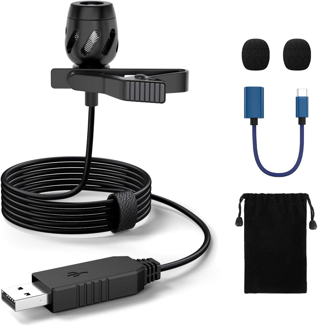 KMAG USB Lavalier Microphone, Lapel Microphone for Computer, USB-C Clip On Mic for YouTube, Recording, Podcasting, Gaming, Interview Omnidirectional Condenser Mic for PC, Laptop, Mac, Smartphone (2.5m)