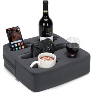 Couch Cup Holder Pillow - Sofa Cup Holder | Couch Caddy, Couch Drinks Remotes Holder for Cups, Headphones, Snacks and Phones | Use it on Car, Pack, Beach, RV, and More(Grey) (13" x 13" x 3.5")