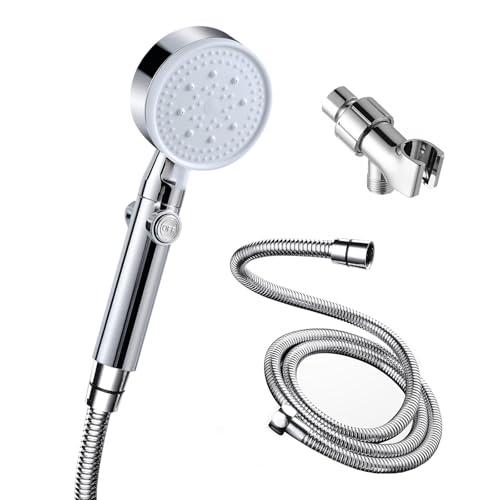 Shower Head,5 Functions High Pressure shower heads with handheld,with Pause button, High Flow Hand Held Shower Head, handheld Showerhead Set Equipped with Stainless Steel Hose and Brackets