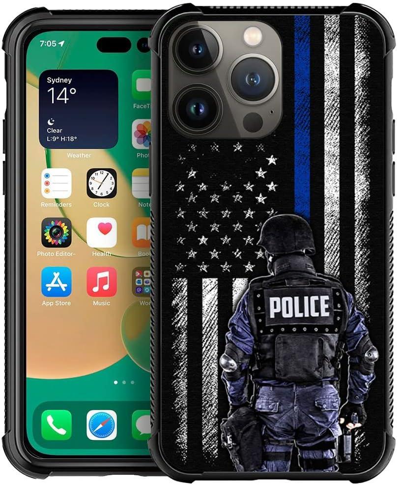 DAIZAG Compatible with iPhone 14 Plus Case,All-Round Protection Shockproof Anti-Scratches TPU Cover,Cases for Man Woman-US Police American Flag